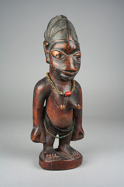 Ibeji Twin Figure, Wood, beads, camwood powder, pigment, Yoruba peoples 