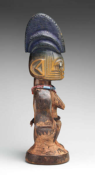Twin Figure: Female (Ibeji), Yoruba artist, Wood, beads, metal, blueing, camwood powder, Yoruba peoples
