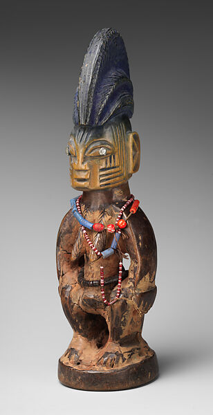 Twin Figure: Female (Ibeji), Yoruba artist, Wood, beads, metal, blueing, camwood powder, Yoruba peoples