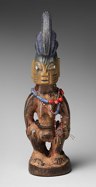 Twin Figure: Female (Ibeji), Wood, beads, metal, blueing, camwood powder, Yoruba peoples 