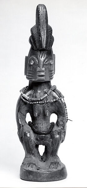 Twin Figure: Female (Ibeji), Wood, beads, metal, blueing, camwood powder, Yoruba peoples 