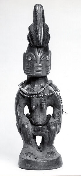 Twin Figure: Female (Ibeji), Yoruba artist, Wood, beads, metal, blueing, camwood powder, Yoruba peoples