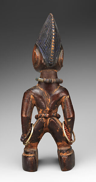 Twin Figure: Female (Ibeji), Oyo-Yoruba artist, Wood, beads, metal, kaolin, camwood powder, Oyo-Yoruba peoples