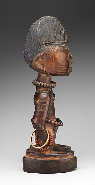Twin Figure: Female (Ibeji), Oyo-Yoruba artist, Wood, beads, metal, kaolin, camwood powder, Oyo-Yoruba peoples