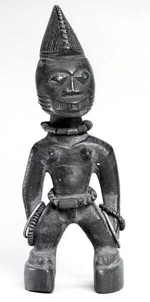 Twin Figure: Female (Ibeji), Oyo-Yoruba artist, Wood, beads, metal, kaolin, camwood powder, Oyo-Yoruba peoples