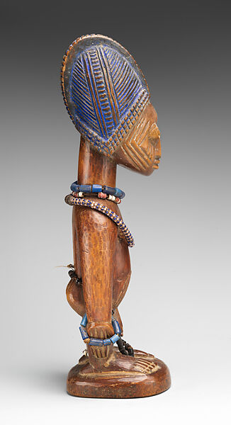 Twin Figure: Male (Ibeji), Yoruba artist, Wood, beads, blueing, Yoruba peoples