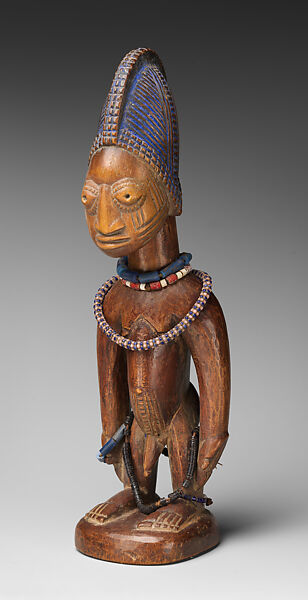 Twin Figure: Male (Ibeji), Yoruba artist, Wood, beads, blueing, Yoruba peoples