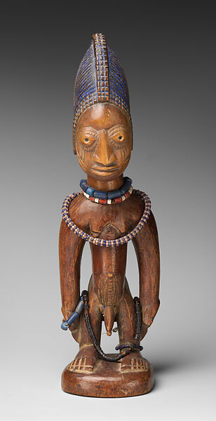 Twin Figure: Male (Ibeji), Wood, beads, blueing, Yoruba peoples 