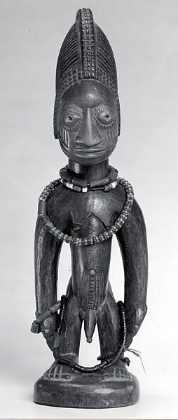 Twin Figure: Male (Ibeji), Yoruba artist, Wood, beads, blueing, Yoruba peoples