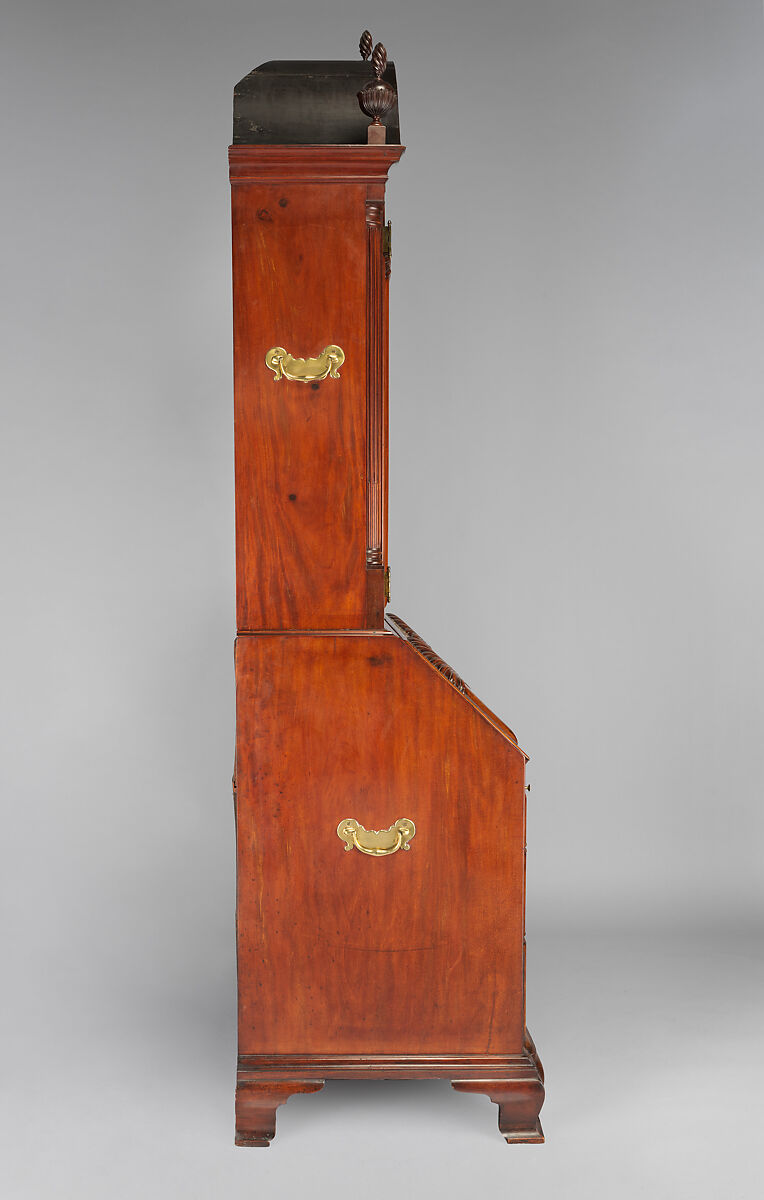 Desk and bookcase, Mahogany, chestnut, white pine, yellow pine, yellow poplar, cedar; brass, American