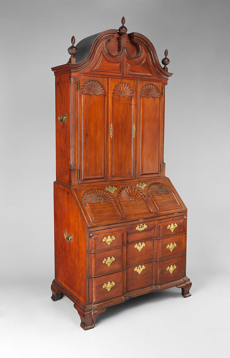 Desk and bookcase, Mahogany, chestnut, white pine, yellow pine, yellow poplar, cedar; brass, American