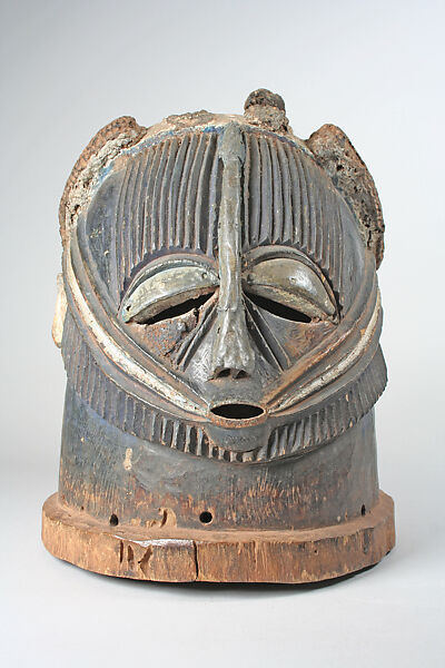 Helmet Mask (Odumado), Wood, metal strips, resin, pigment, Okpoto peoples, Igala group 