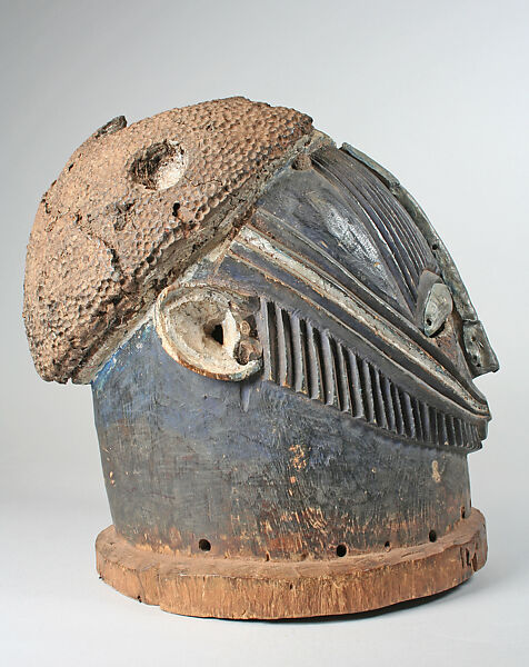 Helmet Mask (Odumado), Igala or Okpoto artist, Wood, metal strips, resin, pigment, Igala or Okpoto peoples