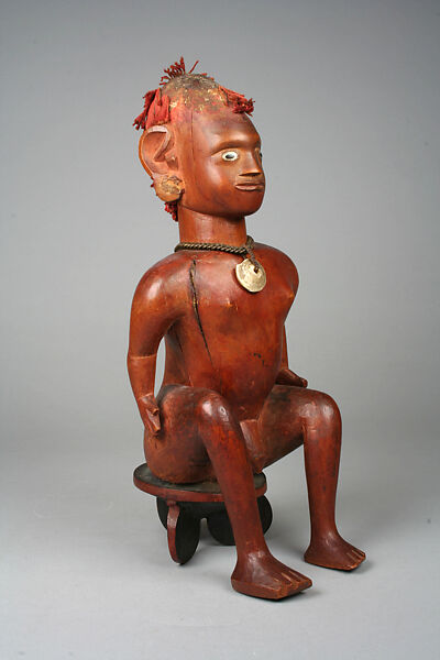 Figure: Male Seated on Stool, Wood, metal, cotton thread, Kamba peoples 