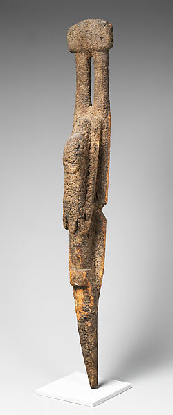 Double Plank Figure with Raised Arms, Wood, sacrificial materials, Dogon or Tellem  peoples (?) 