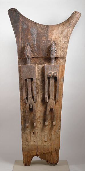 Support Post: Male and Female Figures (Togu na), Wood, and metal, Dogon peoples 