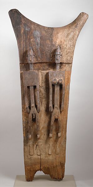 Support Post: Male and Female Figures (Togu na), Wood, and metal, Dogon peoples