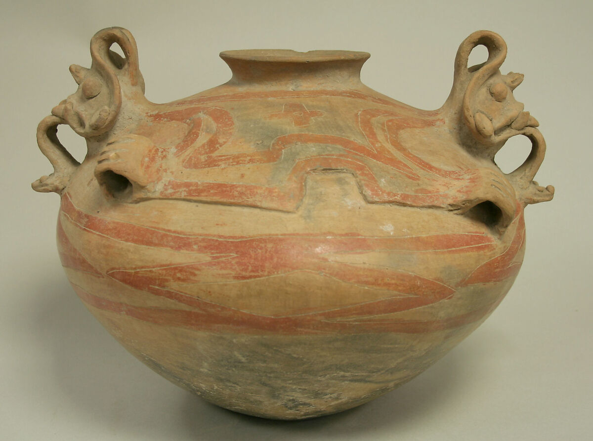 Painted Bowl with Lugs and Faces, Ceramic, pigment, Chorrera 