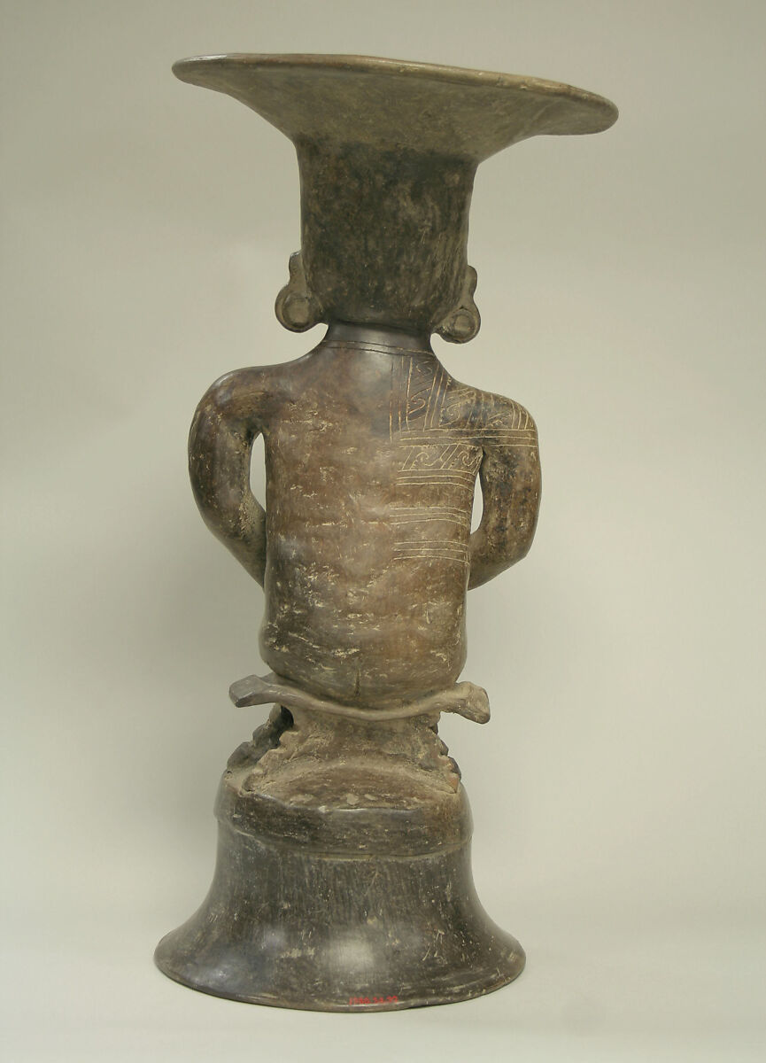 Ceramic Seated Male with Headdress, Ceramic, Manteño