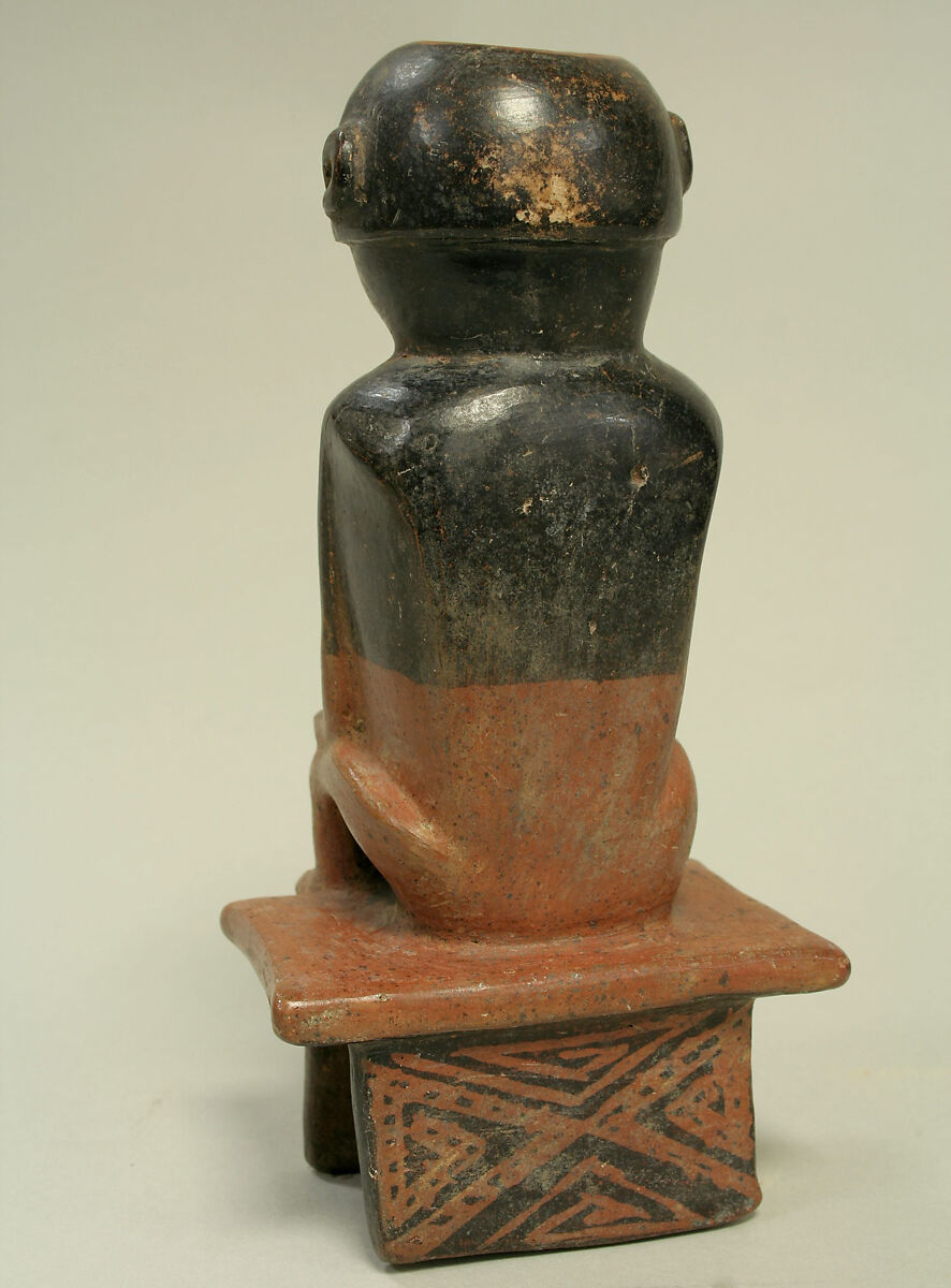 Coca chewer on bench, Capulí artist(s), Ceramic, slip, Capulí