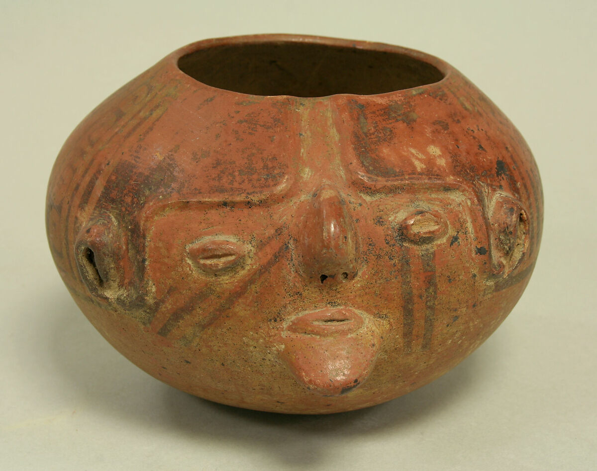 Bowl with Face, Ceramic, Puruha 