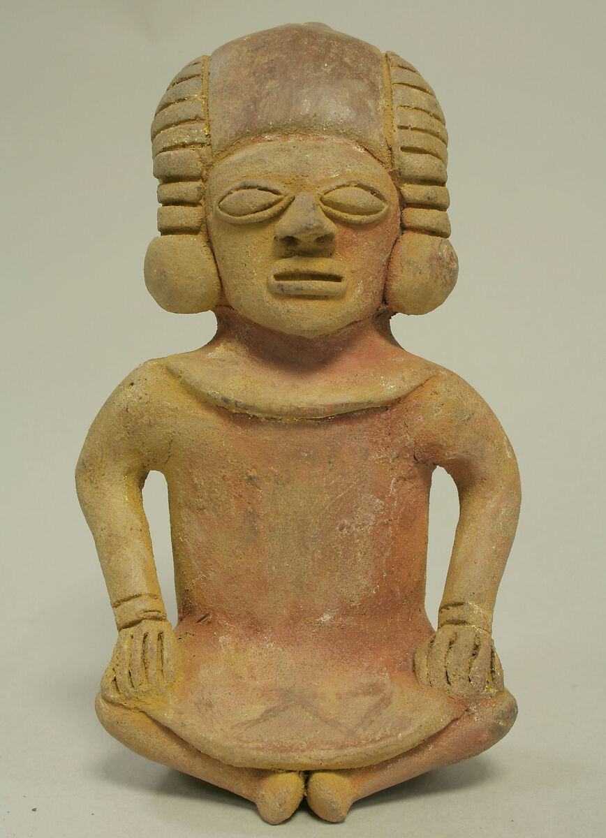 Ceramic Whistle in the Form of a Seated Male, Ceramic, pigment, Bahia 