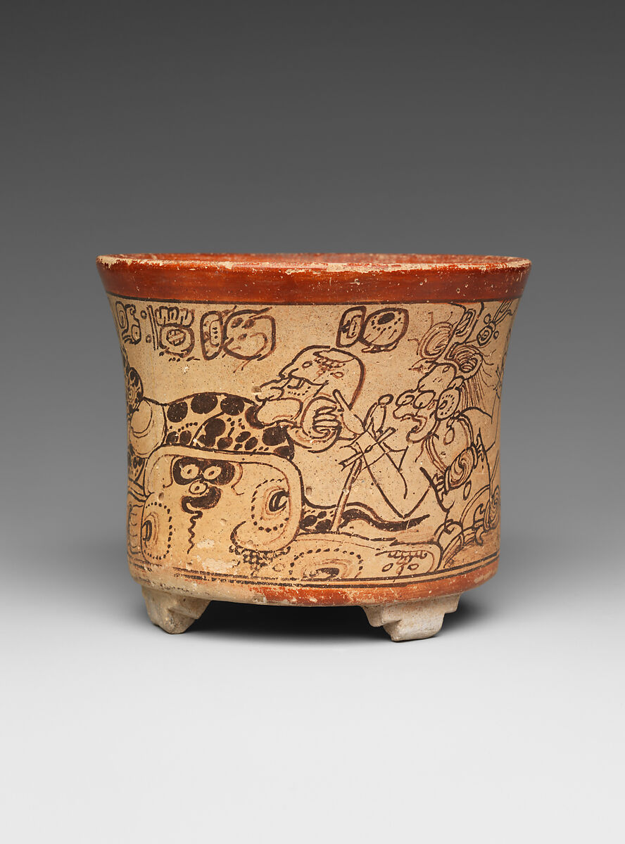 Vessel with mythological scene, Attributed to the Metropolitan Painter (active 7th–8th century CE), Ceramic, slip, Maya
