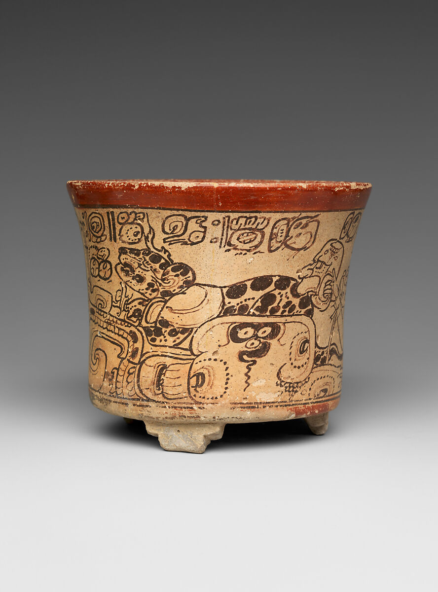 Vessel with mythological scene, Attributed to the Metropolitan Painter (active 7th–8th century CE), Ceramic, slip, Maya