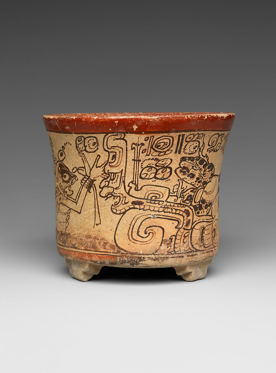 Vessel with mythological scene, Attributed to the Metropolitan Painter (active 7th–8th century CE), Ceramic, slip, Maya