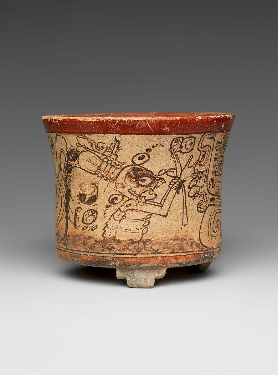 Vessel with mythological scene, Attributed to the Metropolitan Painter (active 7th–8th century CE), Ceramic, slip, Maya