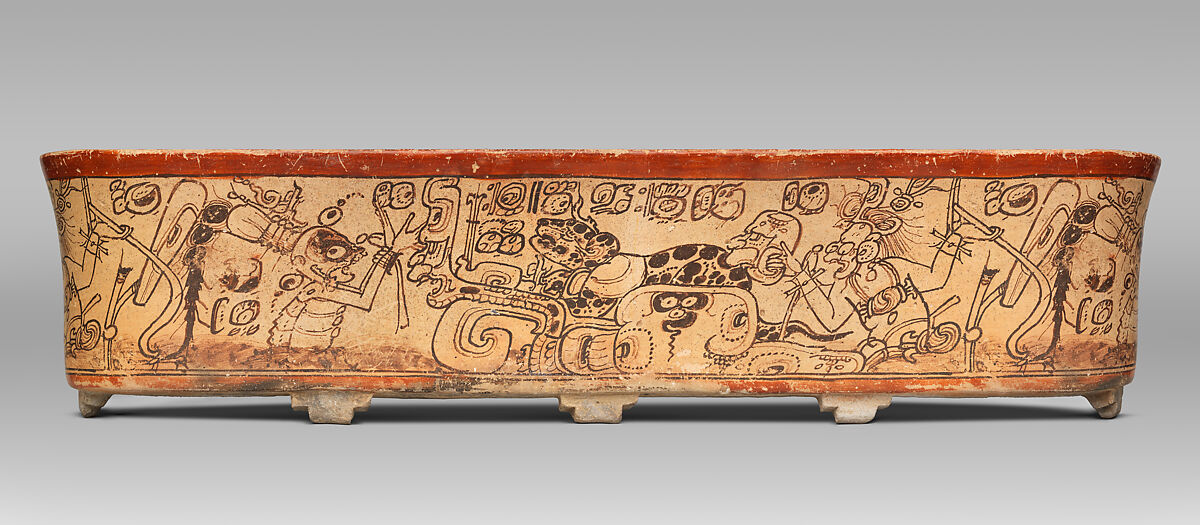 Vessel with mythological scene, Attributed to the Metropolitan Painter (active 7th–8th century CE), Ceramic, slip, Maya