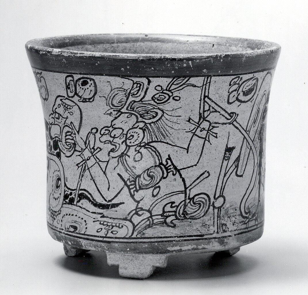 Vessel with mythological scene, Attributed to the Metropolitan Painter (active 7th–8th century CE), Ceramic, slip, Maya