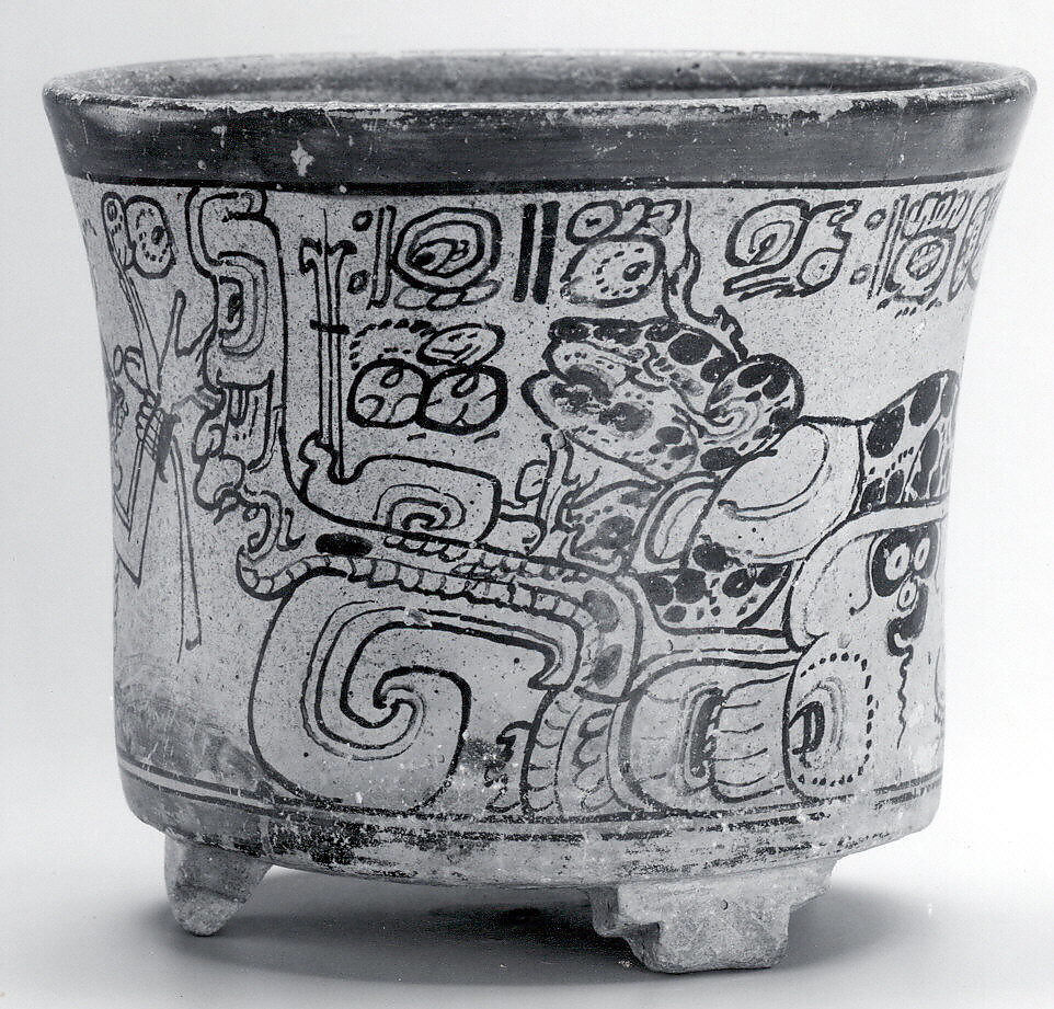 Vessel with mythological scene, Attributed to the Metropolitan Painter (active 7th–8th century CE), Ceramic, slip, Maya
