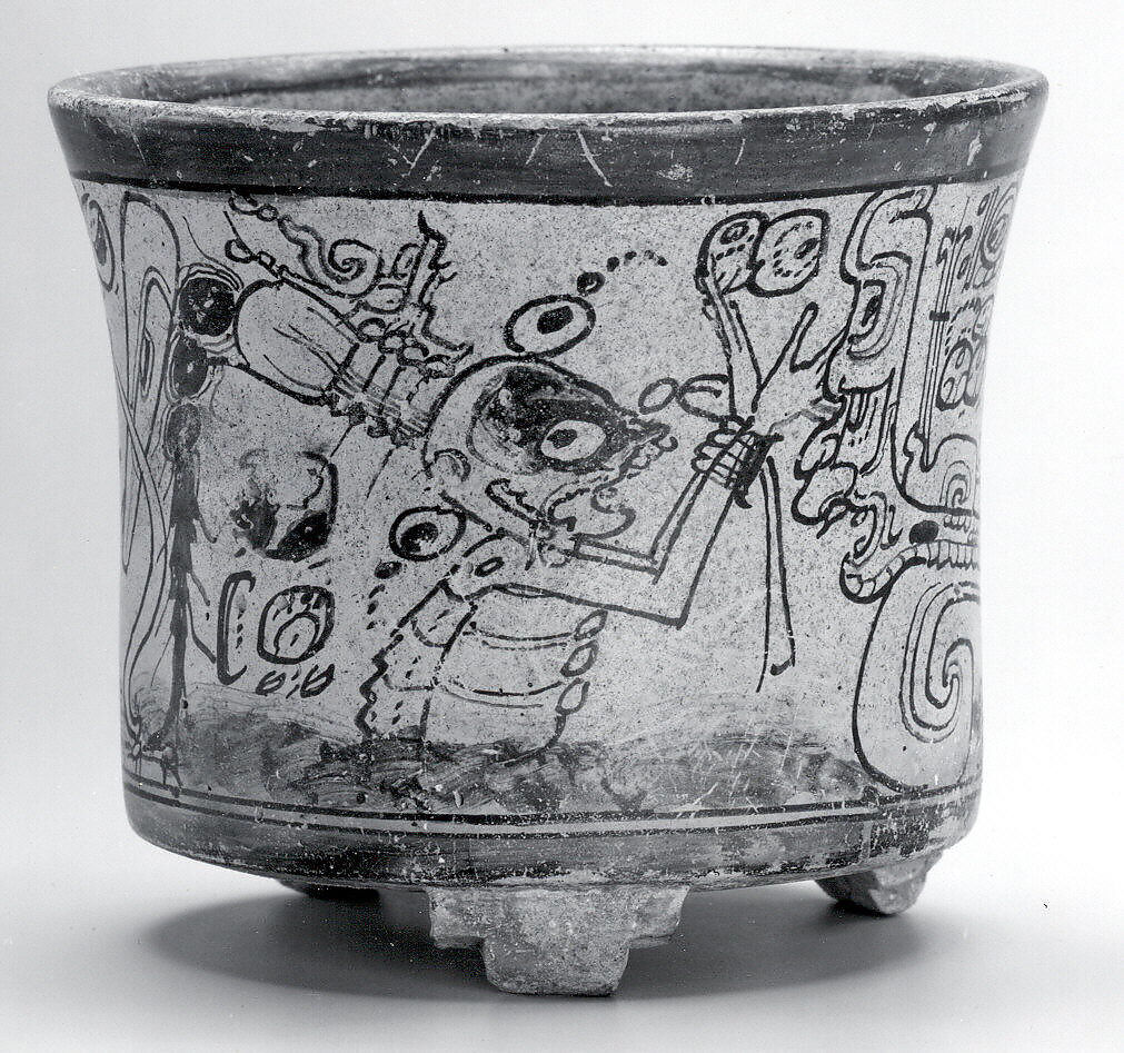 Vessel with mythological scene, Attributed to the Metropolitan Painter (active 7th–8th century CE), Ceramic, slip, Maya