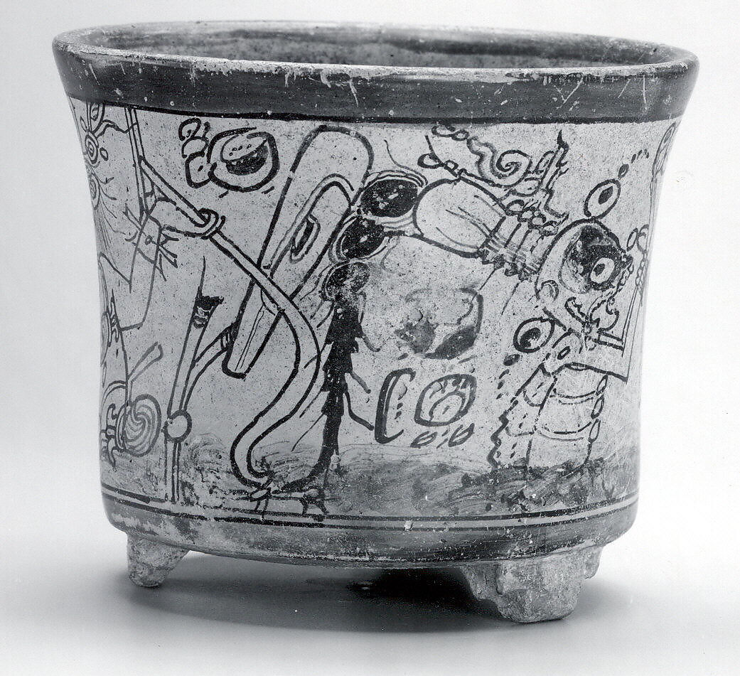 Vessel with mythological scene, Attributed to the Metropolitan Painter (active 7th–8th century CE), Ceramic, slip, Maya
