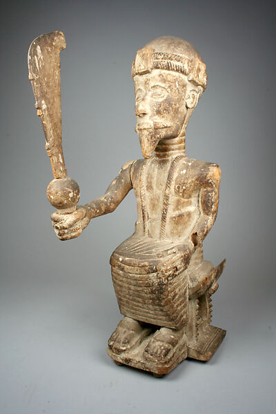 Figure: Seated Male With Sword, Wood, kaolin, Asante 