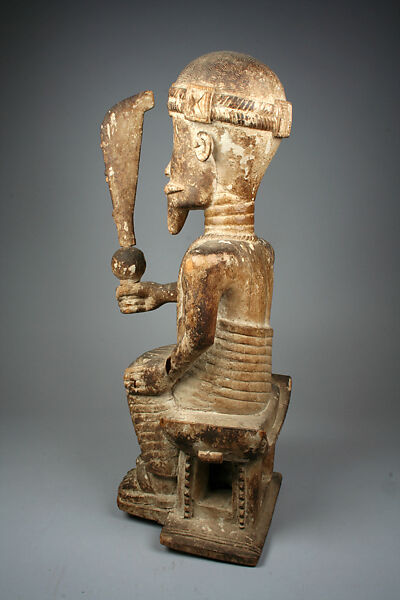 Figure: Seated Male With Sword, Wood, kaolin, Asante