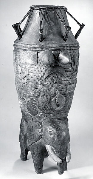 Drum: Elephant Base, Wood, pigment, hide, Asante