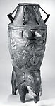 Drum with elephant base, Asante-Akan artist, Wood, pigment, hide, Asante-Akan peoples