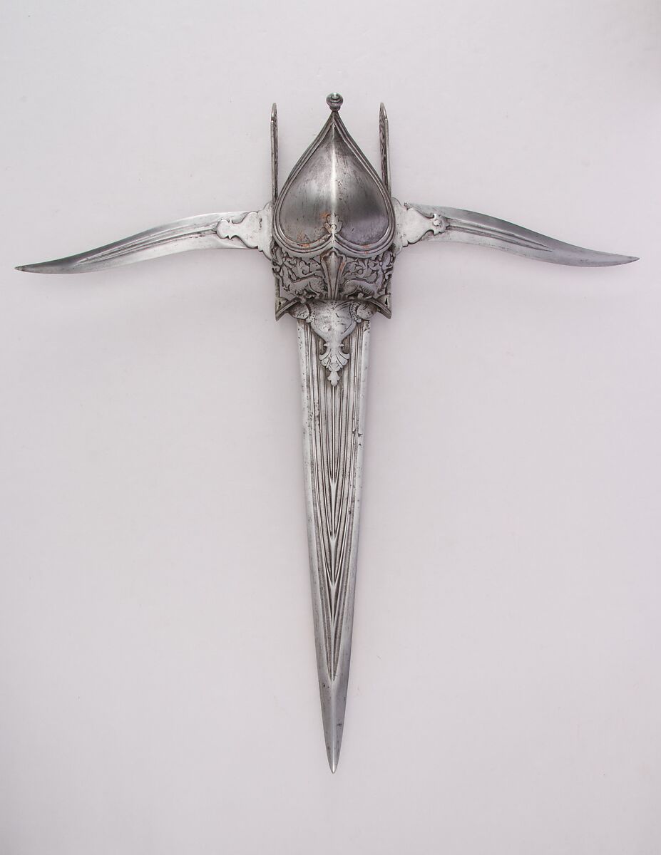 Dagger (Katar) with Two Side Blades (Bichuwa), Steel, Indian 