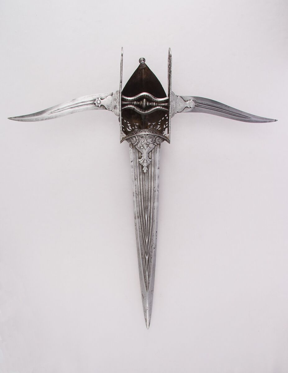 Dagger (Katar) with Two Side Blades (Bichuwa), Steel, Indian