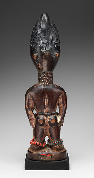 Twin Figure: Female (Ibeji), Yoruba artist, Wood, beads, camwood powder, Yoruba peoples