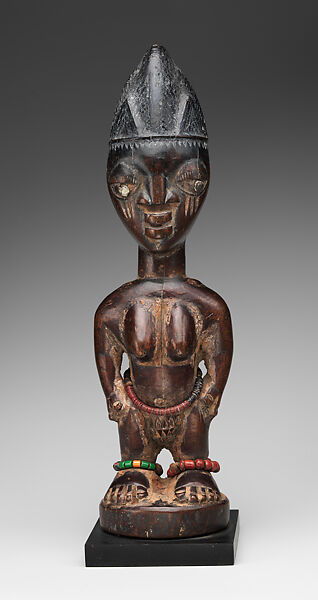 Twin Figure: Female (Ibeji), Wood, beads, camwood powder, Yoruba peoples 
