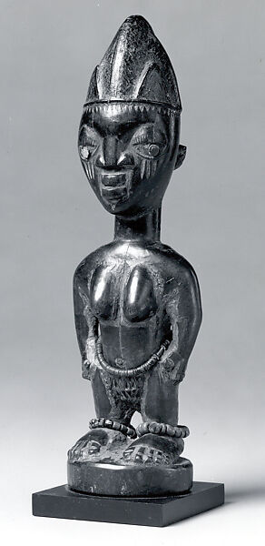 Twin Figure: Female (Ibeji), Yoruba artist, Wood, beads, camwood powder, Yoruba peoples
