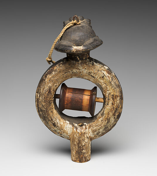 Heddle Pulley, Wood, pigment, spool, iron, string, Baule peoples