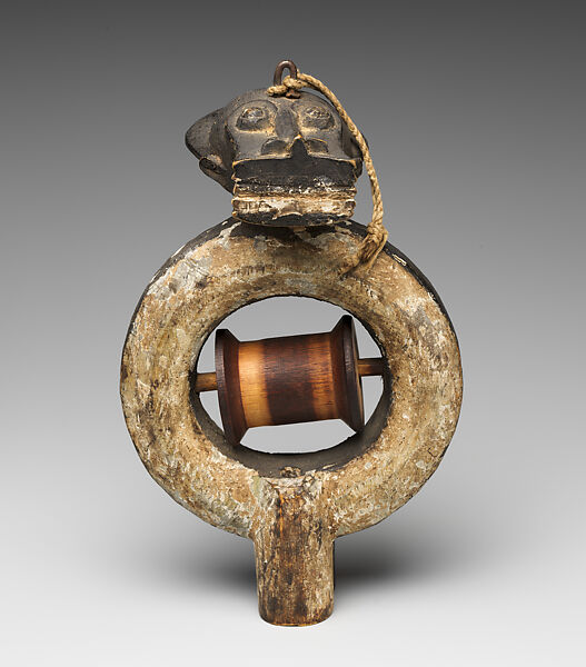 Heddle Pulley, Wood, pigment, spool, iron, string, Baule peoples