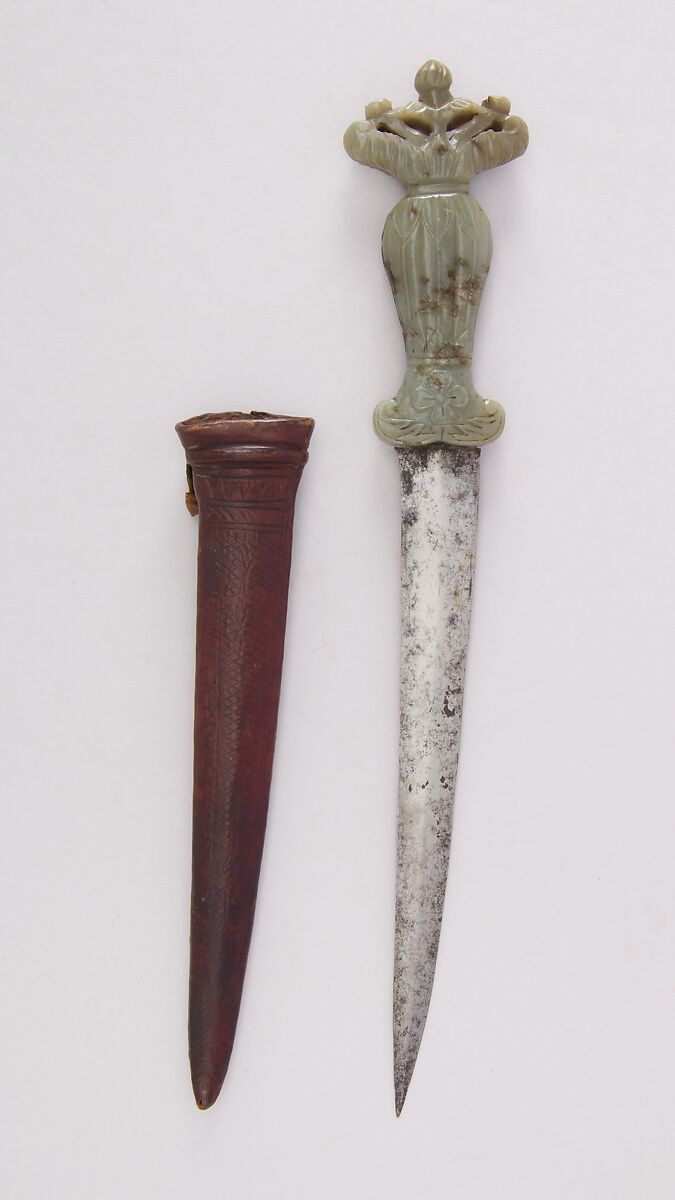 Dagger with Sheath, Steel, jade, leather, wood, Hilt, Indian, Mughal; Indian
