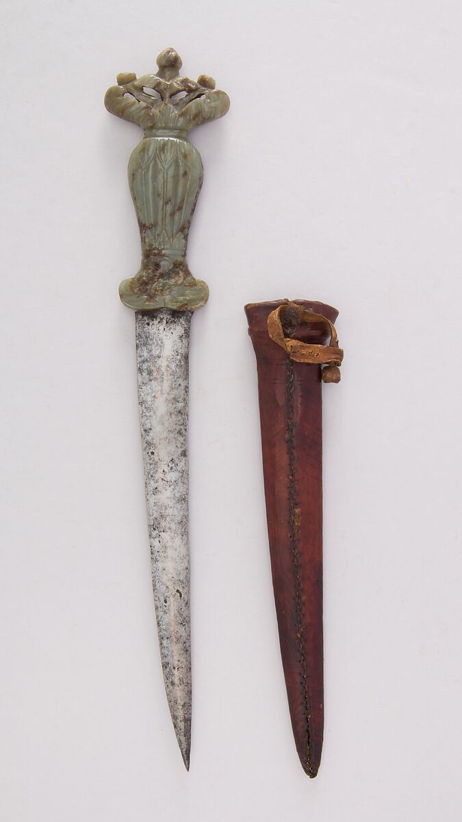 Dagger with Sheath, Steel, jade, leather, wood, Hilt, Indian, Mughal; Indian 