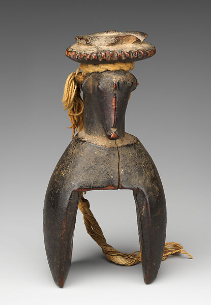 Heddle Pulley with Figure, Wood, string, Baule or Guro peoples 