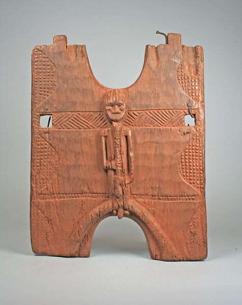 Bench Fragment: Male Figure, Wood, pigment, iron nails, Edo peoples, Ishan group (?) 